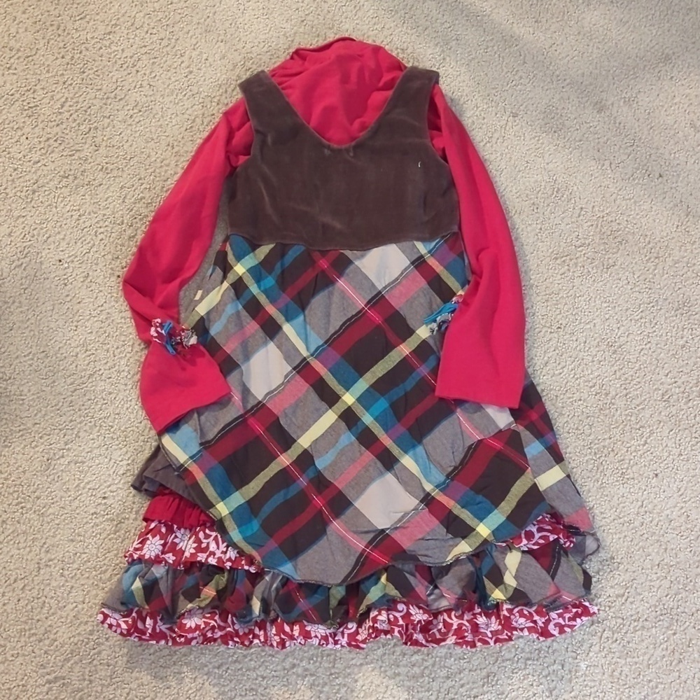 New with Tags Eliane et Lena Girls Long Sleeve Dress Red Plaid Ruffle Dress Sz 8 - Picture 6 of 9
